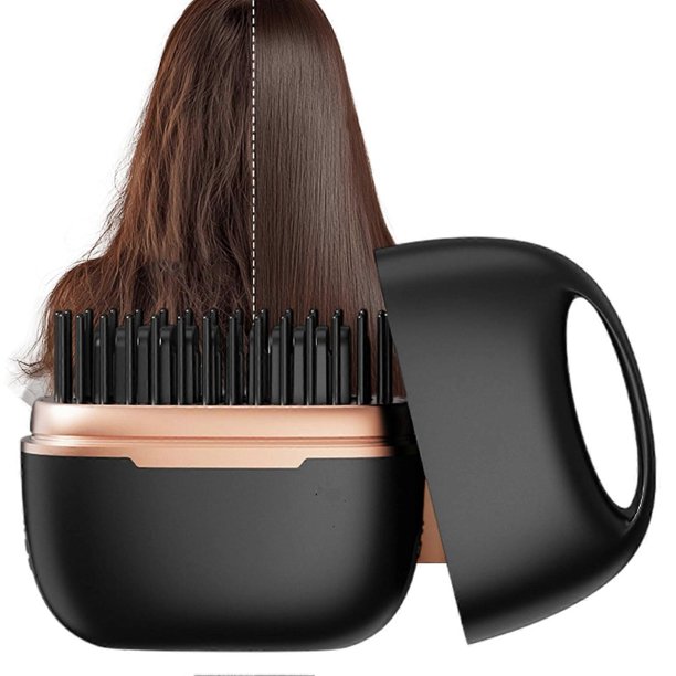Cordless Hair Straightener Brush with AntiFrizz Fast Heating for Home and Travel