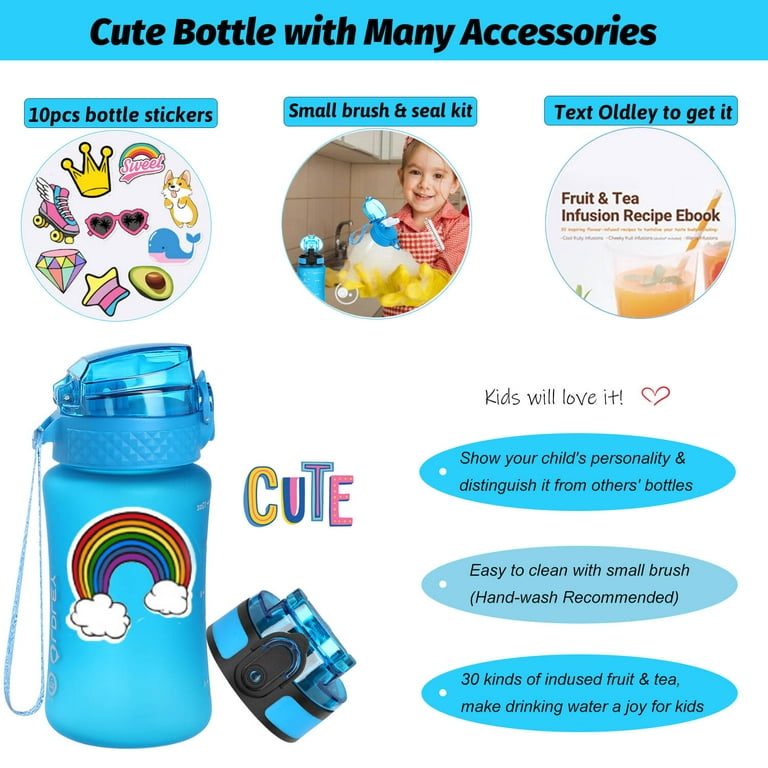 Oldley 15 fl oz Kids Water Bottle for School with 2 Lids (Straw/Chug) Girls  Bottle 