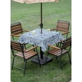thumbnail image 4 of Outdoor Tablecloth with Umbrella Hole for Patio/Picnic/Party/Camping, Blue Tropical Plants Waterproof Table Cloth Square Cover Washable, Summer Coastal Plaid Coconut Tree (54"x 54"), 4 of 8