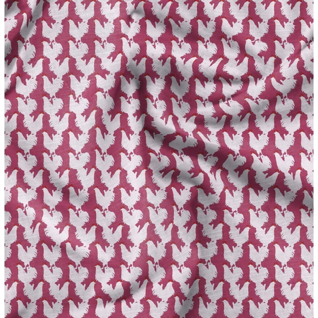 Soimoi Pink Rayon Crepe Fabric Hen Bird Print Sewing Fabric Yard 46 Inch Wide