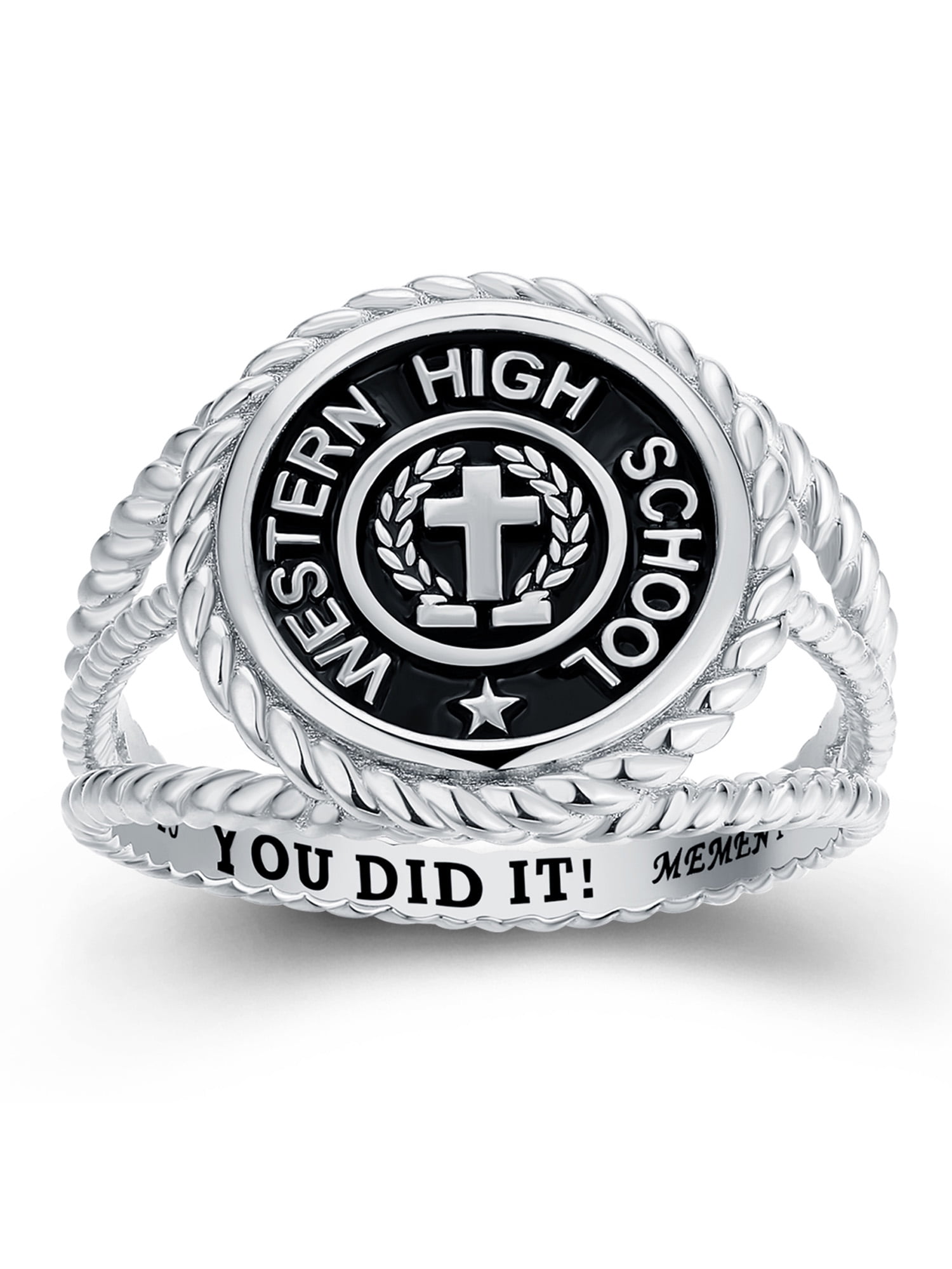 Mementos PJM Custom Women's Class Rings Sterling Silver for High School College-Platinum-Signet