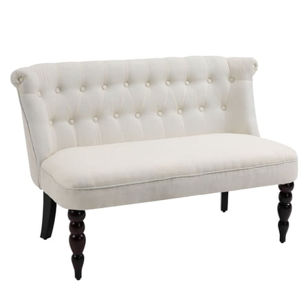 Cream Loveseat Sofa, Armless Button Tufted Design, Wood Legs - 2-Seater Couch for Living Room, Compact Space