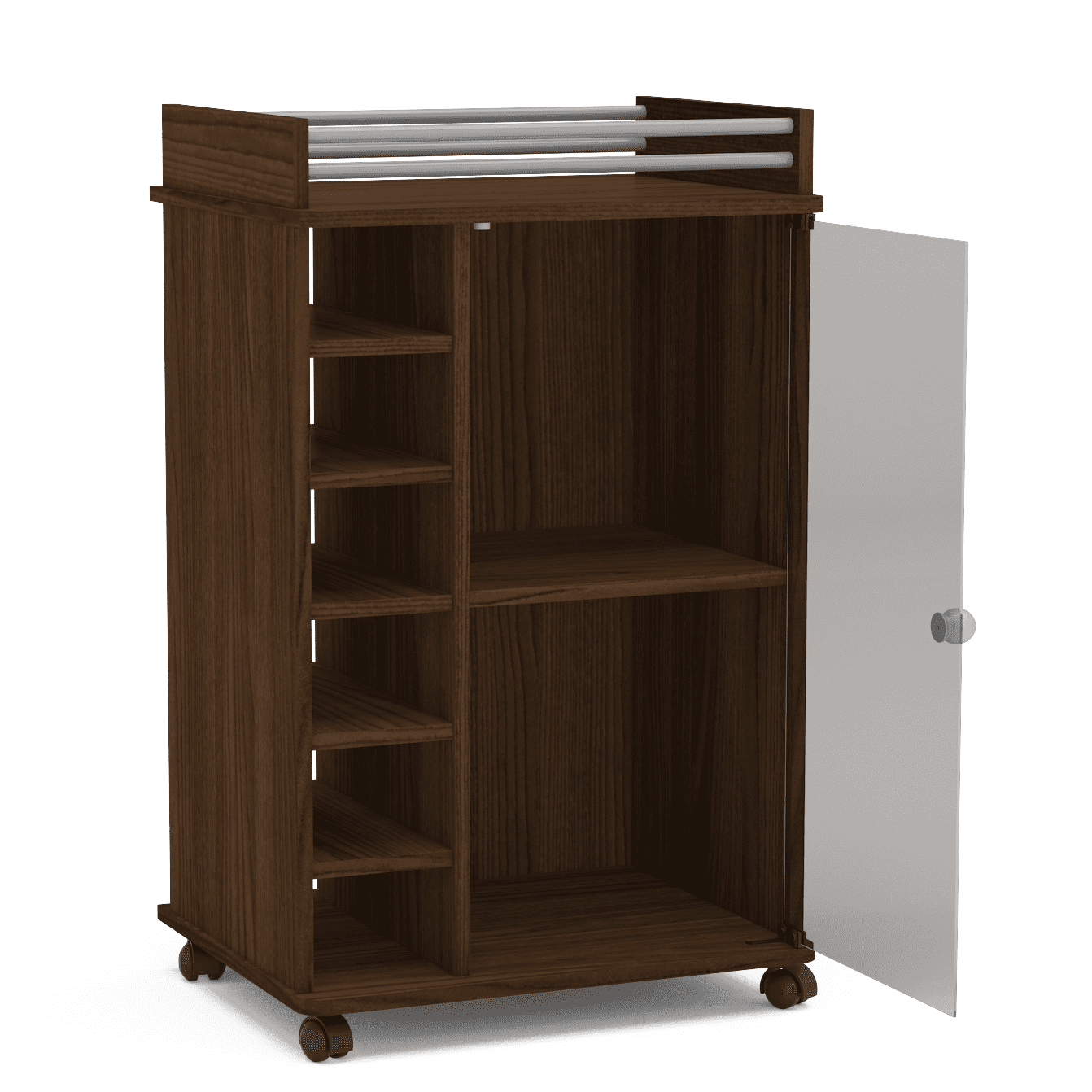 Polifurniture Laguna Portable Bar with Glass Door, Walnut