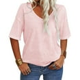 thumbnail image 3 of Summer Women's Casual Solid Color T-shirt Half Sleeved Simple V-neck Tee Tops, 3 of 5