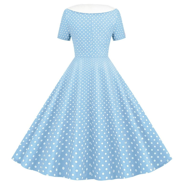Ryrjj 1960s Cocktail Dresses for Women 50s Lapel Double Breasted Vintage Polka Dot Rockabilly Dress Retro Tea Party Prom Midi Dresses(Blue,L), Women's