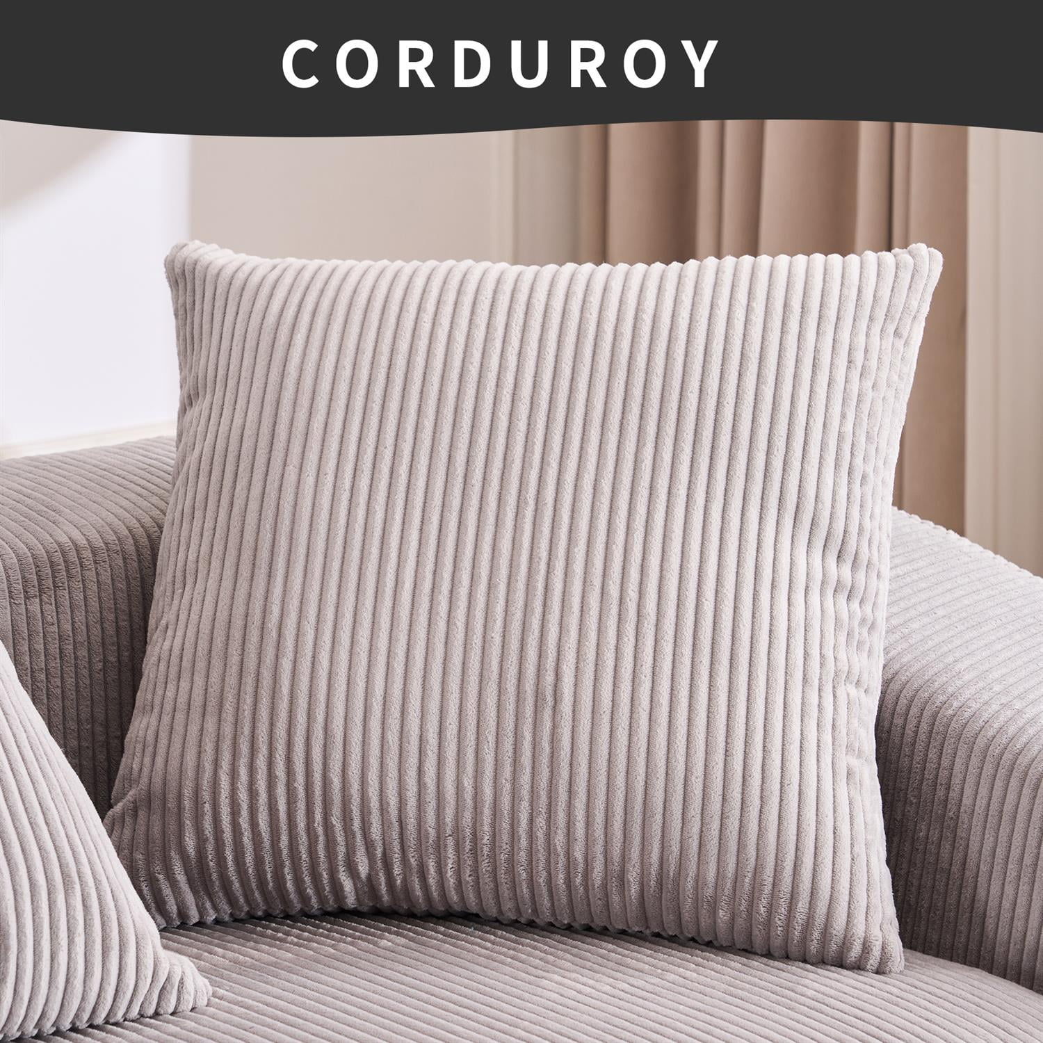 Demi Bonn 101" Corduroy Compression Sofa with Chaise Lounge, 3-Seater Couch with Full Sponge Cushion & 4 Pillows, Ideal for Living Room, Light Gray