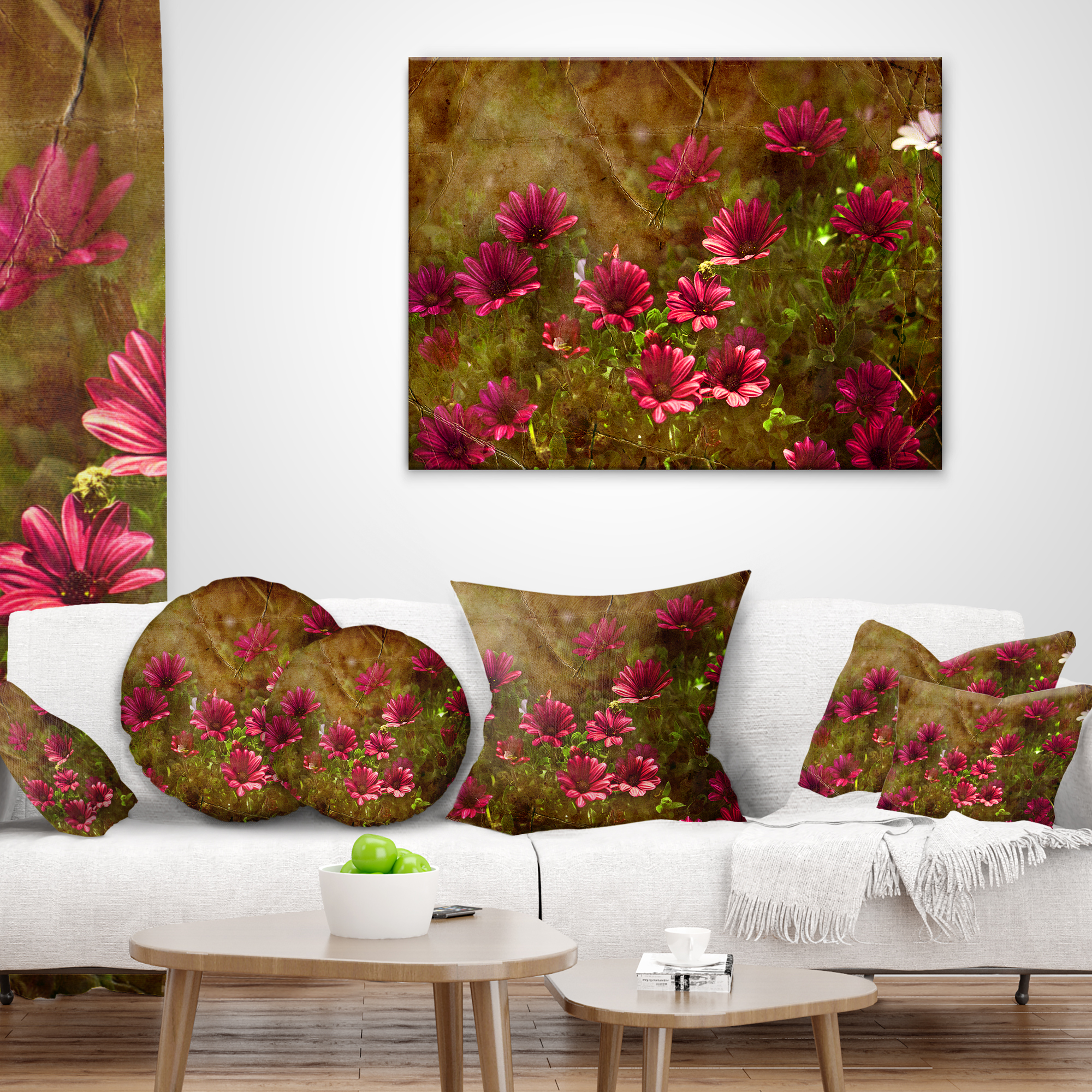 Designart Spring Garden with Little Red Flowers - Floral Throw Pillow - 12x20