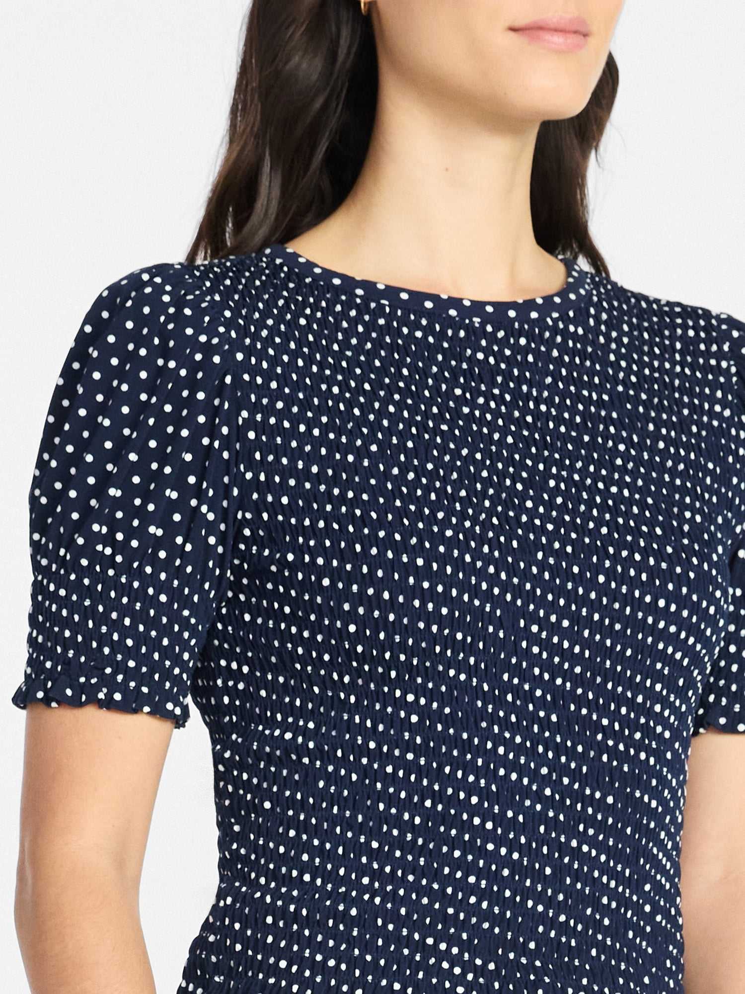 Time and Tru Women's Smocked Top with Short Puff Sleeves, Sizes XS-XXXL