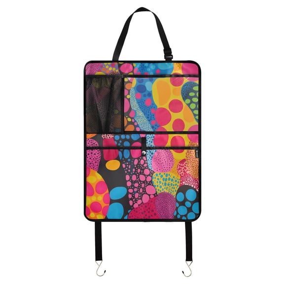 Colorful abstract polka dot art Car Seat Back Kick Protectors,53 Pack Kick Mats with Storage Pockets for Vehicles to Protect from Dirt, Mud & Scratches