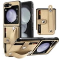thumbnail image 4 of Innens Case with Credit Card Holder for Samsung Galaxy Z Flip 5 5G Wristband Stand Leather Phone Cover, Khaki, 4 of 10