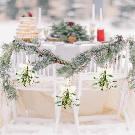 SHILIU-2 Pieces Mistletoe Christmas Decor Artificial Mistletoe Pick Christmas Decoration with Berries and White Ribbon Bow Faux Hanging Kissing Ball for Xmas Tree Ornament Party Decor (Green White)
