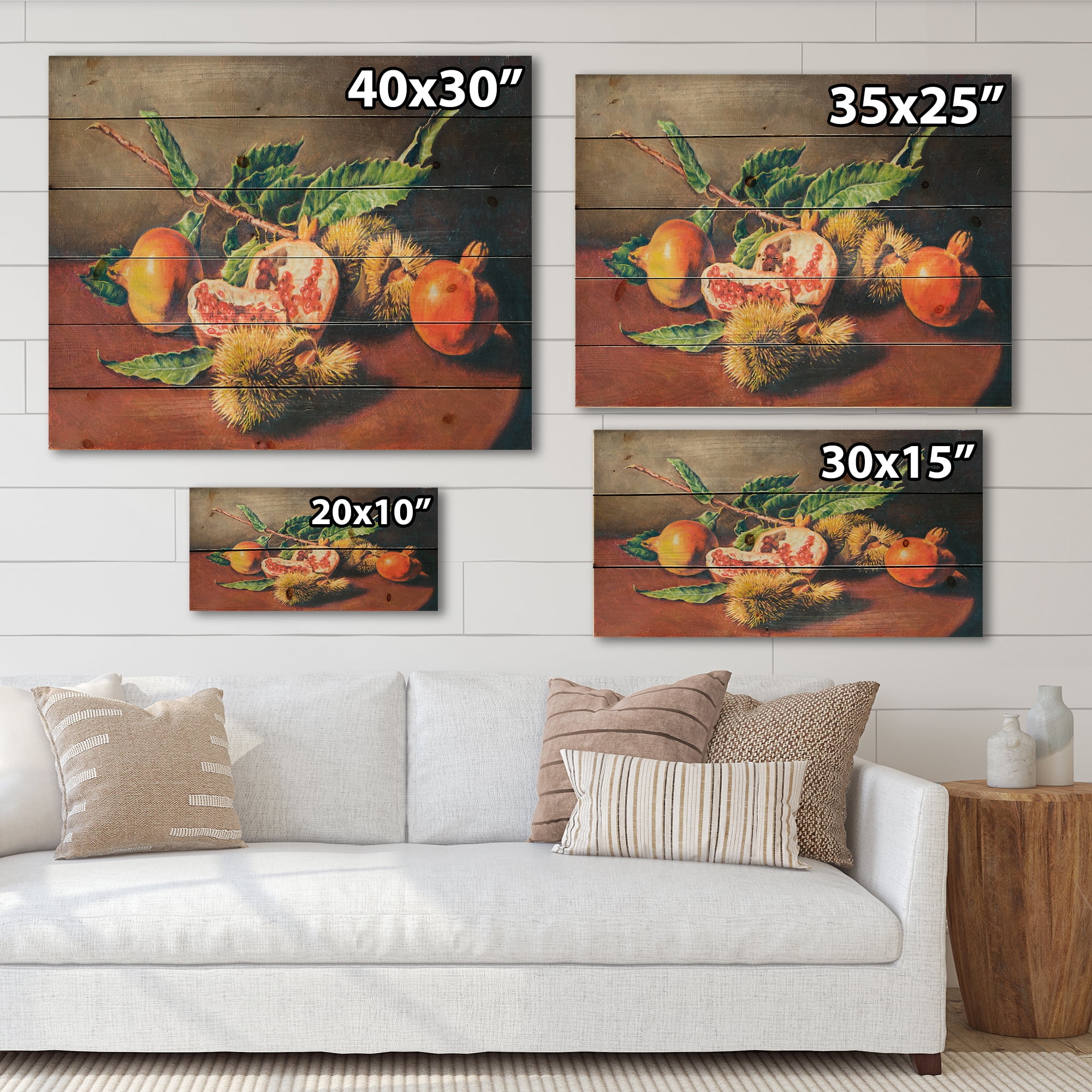 Designart 'Ancient Still Life of Orange Fruits' Traditional Print on Natural Pine Wood