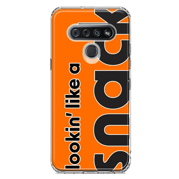 MUNDAZE LG K51 Shockproof Clear Hybrid Protective Phone Case Orange Clear Funny Text Quote Snack Cover