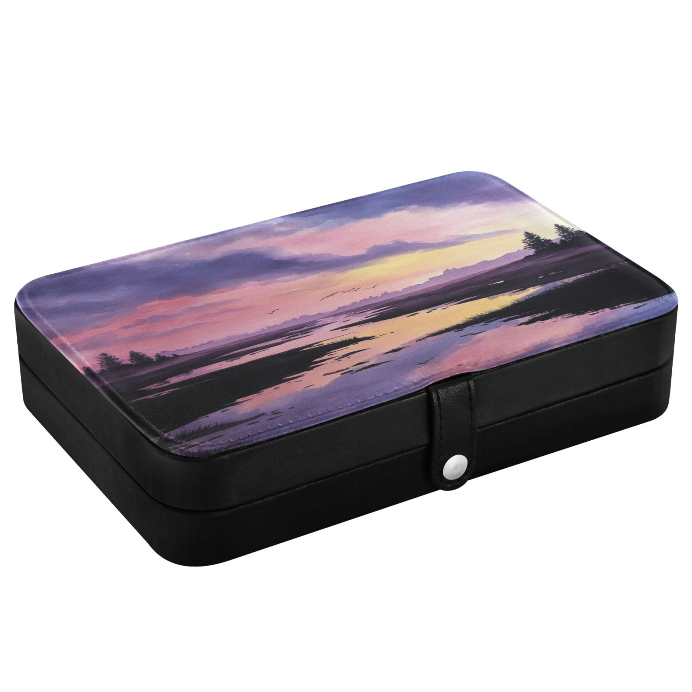 Leather Jewelry Box Rectangular 8.27x5.5x1.78In Travel Jewelry Storage Earrings Necklace Bracelet Watch Brooch Storage Beautiful Sky