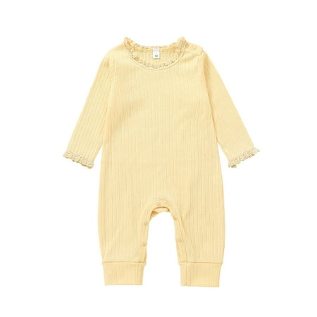 

Yinyinxull Newborn Infant Baby Girls Lace Ribbed Long Sleeve Romper Jumpsuit Fall Winter One Piece Outfits Apricot 12-18 Months