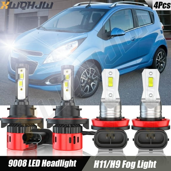 4x 9008 H11/H9 For Chevrolet Spark 2013-2014 LED Headlight Hi/Lo Beam Fog Light Bulbs 6000K