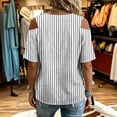 thumbnail image 4 of Neewe Women's 2026 Spring Summer Striped V Neck Short Sleeve Pullover Blouse Off Shoulder T-Shirts, 4 of 6
