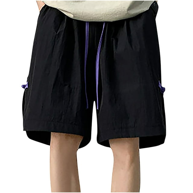 Birdeem Mens Shorts Mens Wide-Leg Style Solid Color Drawstring Pocket Quick Drying Casual Work Shorts.
