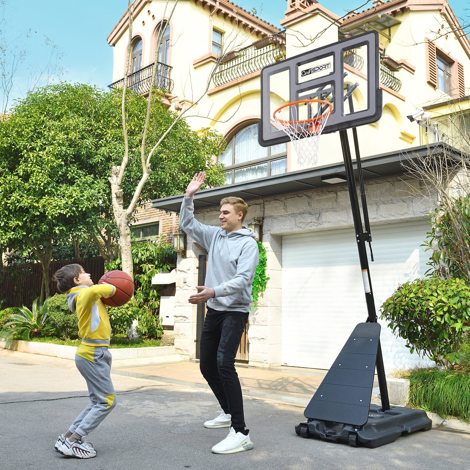 ANYMAY Basketball Hoop,7.5-10FT Adjustable Height Basketball Hoop Goal System,Portable Basketball Hoop with 48in Backboard Shatterproof PC Backboard