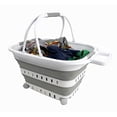 thumbnail image 2 of SAMMART Cesta plegable de plástico para la colada de 35 L (9,24 galones) con asa y ruedas – Contenedor/organizador de almacenamiento plegable con asa y ruedas – Ahorro de espacio (1, blanco/gris), 2 of 5