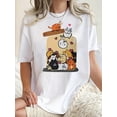 thumbnail image 1 of 1pc WhimsyCat Women'S Casual Crew Neck T-Shirt, Cute Animal Print Polyester Knit Fabric, Medium Stretch Comfort Fit for All Seasons, 1 of 6