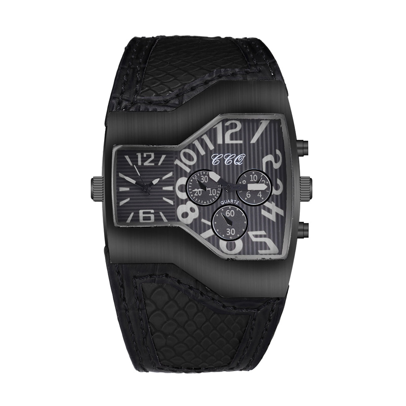 kruixL Men Quartz Watch Waterproof Big Dial Multiple Time Zone Digital