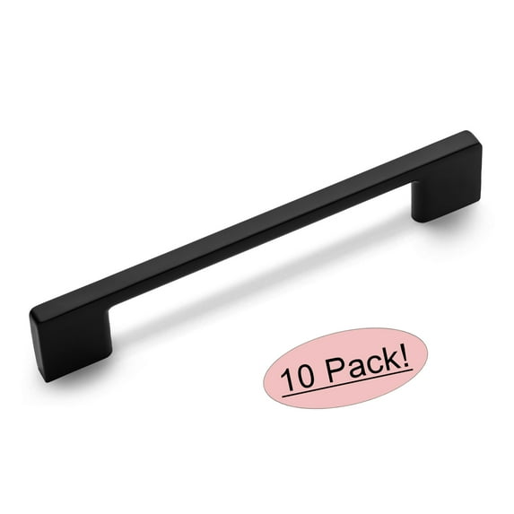 10 Pack - Cosmas 11244-128FB Flat Black Modern Cabinet Hardware Handle Pull - 5" Inch (128mm) Hole Centers