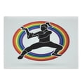 thumbnail image 1 of Kung Fu Cutting Board, Eastern Boxing Sports Karate Posed Silhouette on Rainbow Lines Circle, Decorative Tempered Glass Cutting and Serving Board, in 3 Sizes, by Ambesonne, 1 of 2