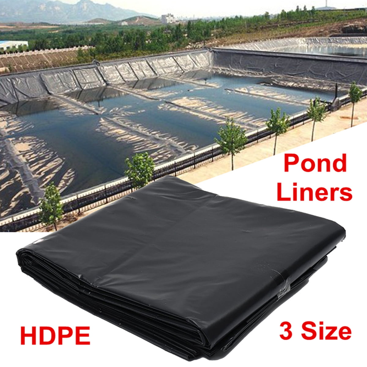 Pond Liner HDPE Rubber Black Pond Skins 2x3m 3x5m 4x7m 5x8m 6x10m 7x7m 8x10m 11x12m Waterproof Garden Pool Membrane for Koi Ponds Streams Fountains 