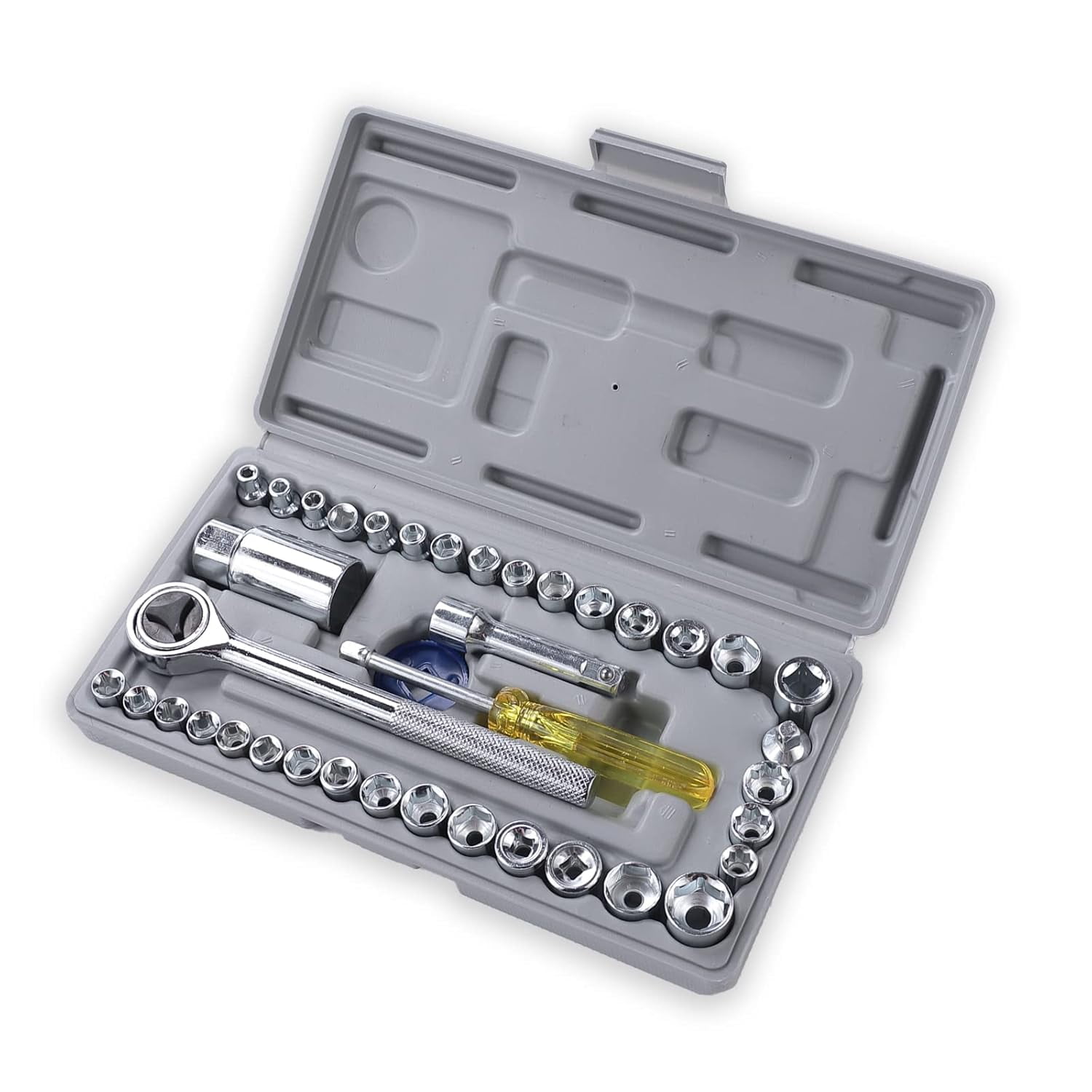 Socket Set Of 40-In-1 Multi Purpose Tool Kit W Wrench & Precision Sockets | Durable & Convenient Carrying Tool Case Wrench Opener | Chrome Vanadium Steel, Portability, Repair Tool Kit