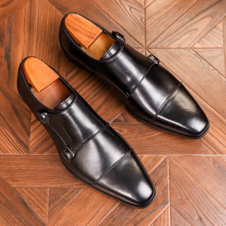 KINODAY Double Monk Strap Slip On Loafers With Split Leather Uppers Breathable Wear-resistant Dress Shoes For Business Office Wedding Party