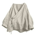 thumbnail image 3 of Aboser Oversized Kimono Tops for Women Lightweight Cotton Linen Shirts Casual Side Tie Blouses Loose V Neck Kimonos Breathable Soft Blouse Khaki L, 3 of 9