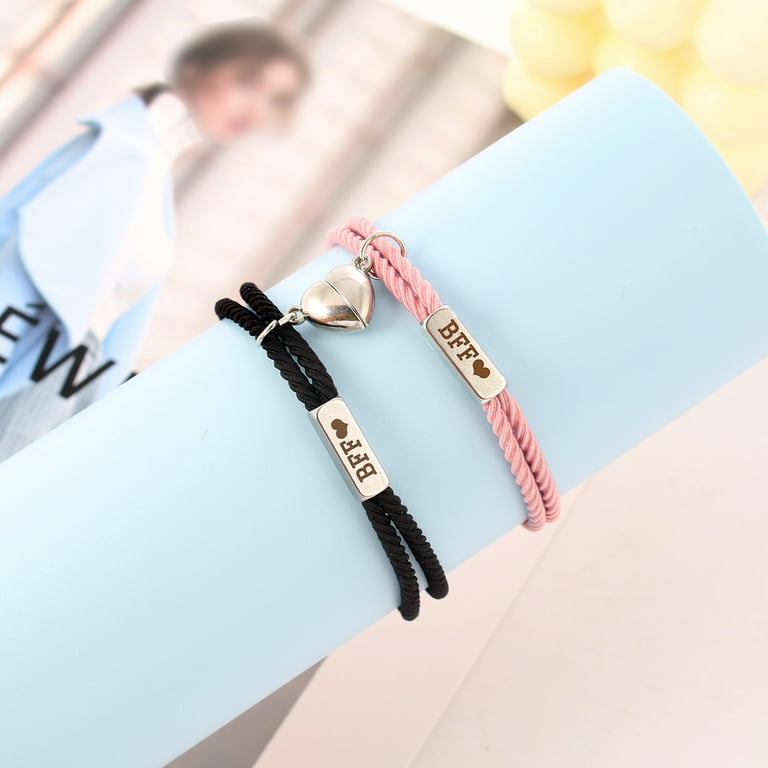 Hesroicy 1 Pair Magnetic Bracelet Heart-shaped BFF Letter Print Knotted  Elastic Rope Adjustable Dress Up Gift Men Women Woven Bracelets Couple  Jewelry