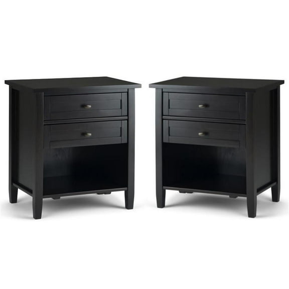 Home Square 2-Piece Wood 24" Bedside Nightstand Table Set in Hickory Brown