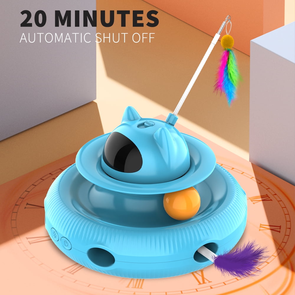 Cornmi 4 in 1 Indoor Interactive Cat Toy with Laser & Retractable Feather Wand, USB Rechargeable, Blue