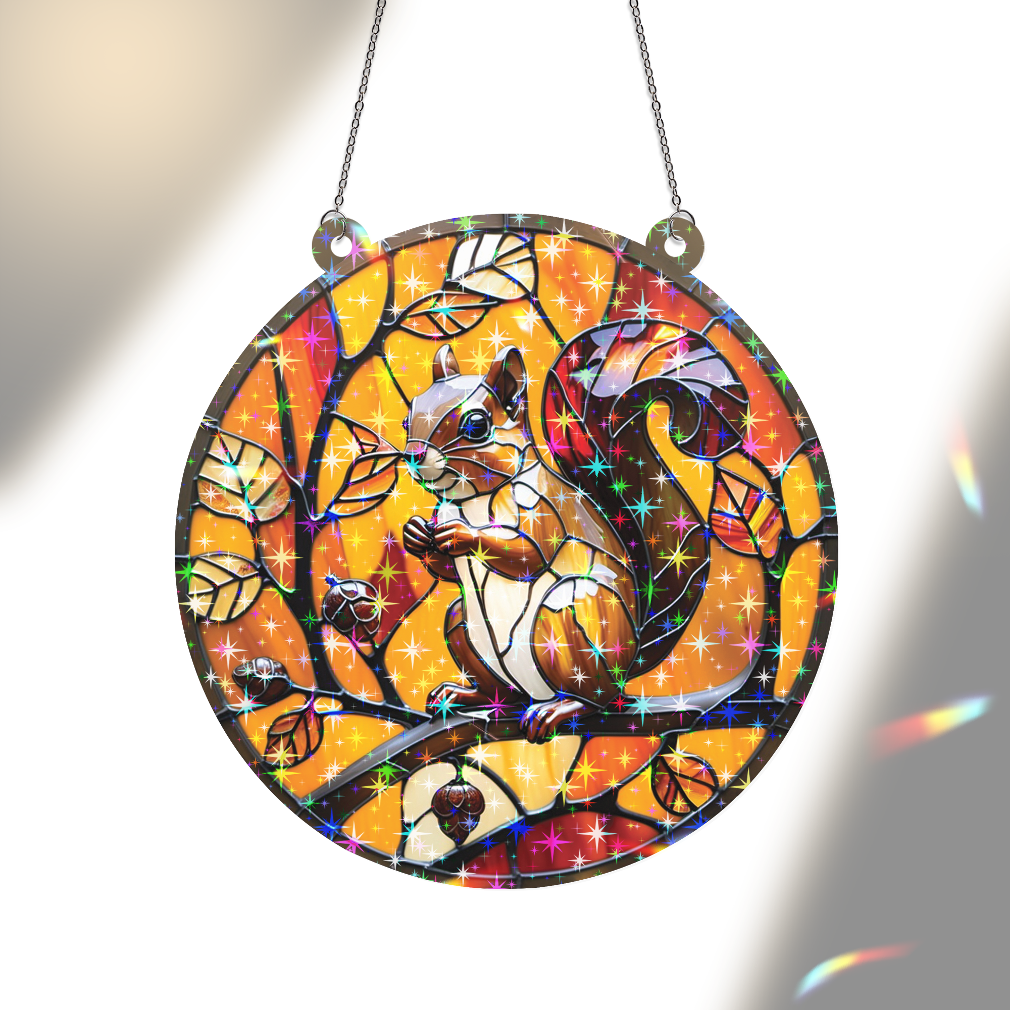 89Bloom Squirrel Stained Glass Hologram Ornament, Stained Glass Suncatcher Ornaments Home Decor, Holographic Ornaments
