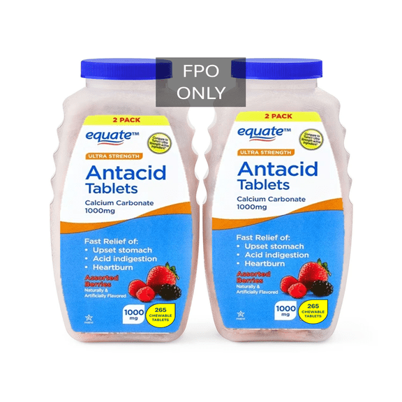 Equate Antacid Tablets Berry Flavor, 1000mg Strength, 265 Tablets, 2 Pack