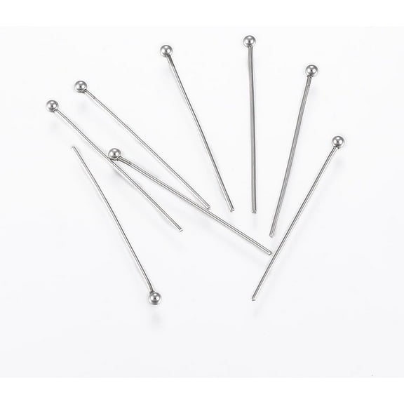 100pcs Tarnish Resistant 304 Stainless Steel Ball Head Pins Stainless Steel color 30x0.8mm 20 Gauge Head: 2mm