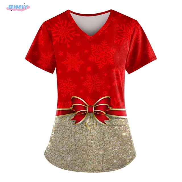 Blusas de Navidad para mujer, con bolsillos, de manga corta, con cuello en V, estampadas, para lactancia, tallas grandes, S-5XL, para verano