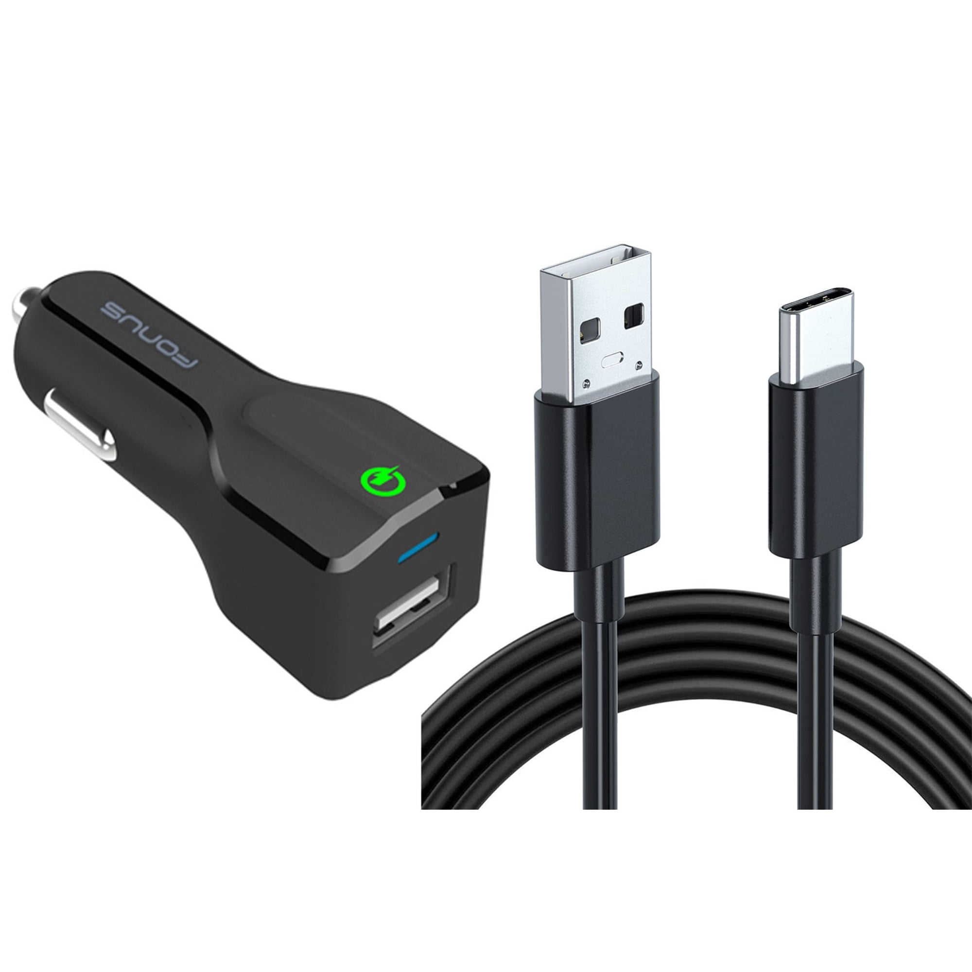 24W Fast Car Charger for Samsung Galaxy S24 FE - 2-Port USB 6ft Cable Type-C Turbo Charge DC Socket for Galaxy S24 FE