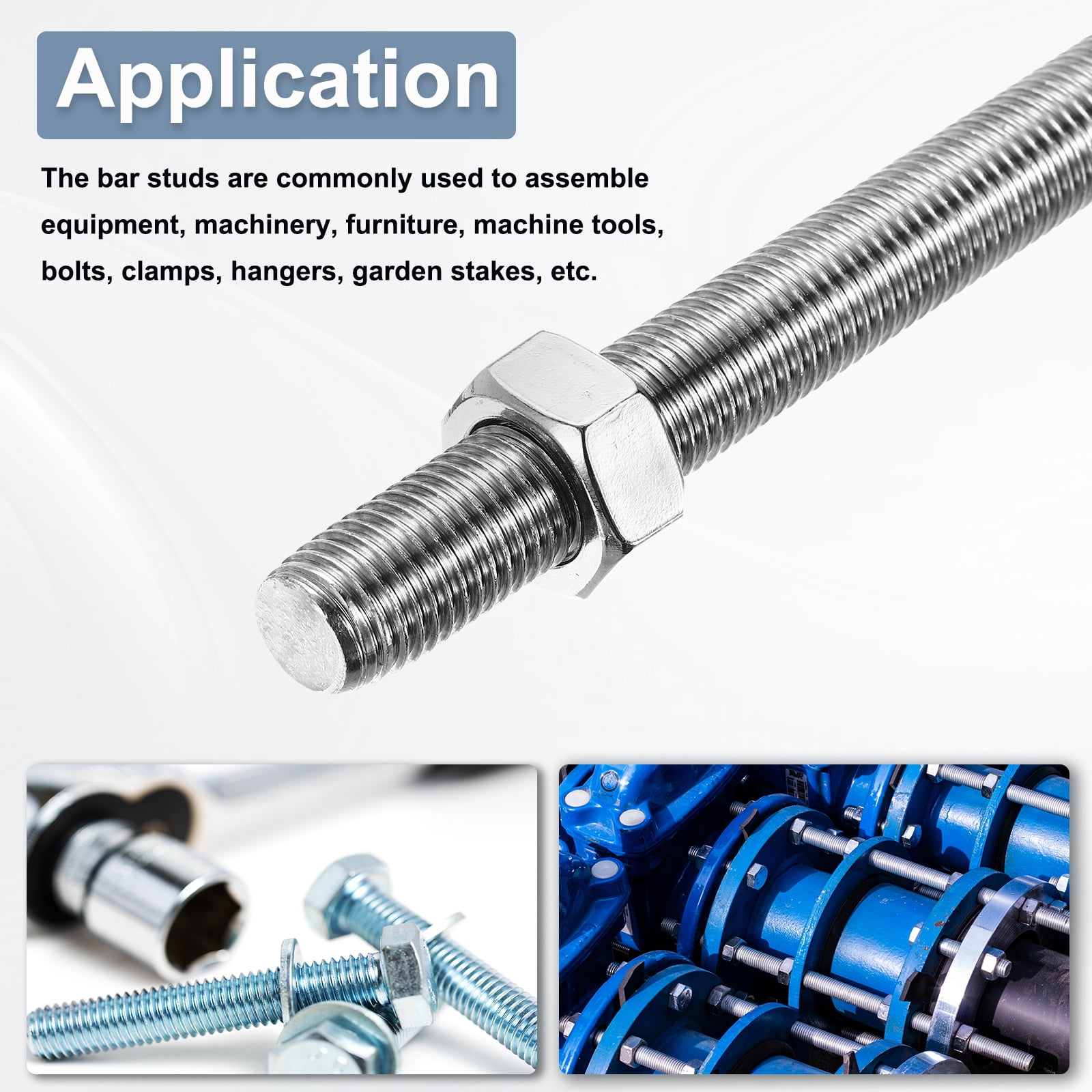 Uxcell Fully Threaded Rod M16 x 250 2mm Pitch 304 Stainless Steel With Screw Nuts 2Pcs