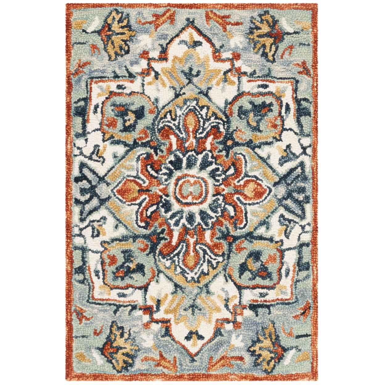 SAFAVIEH Aspen Caroline Floral Runner Rug, Blue/Rust, 2'3" x 15'
