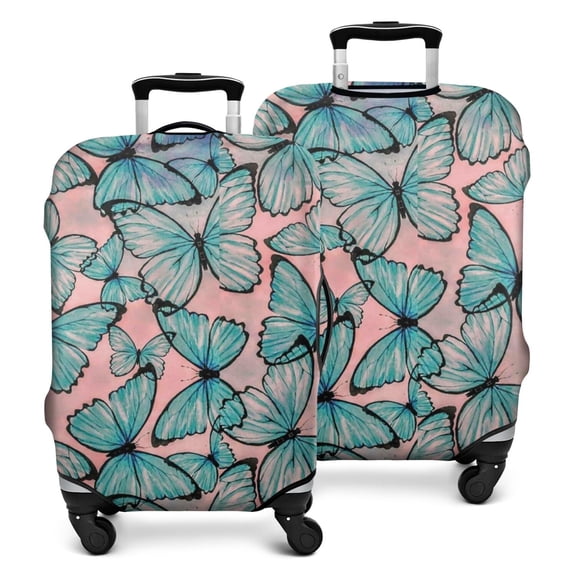 Blue Butterfly Pink Background Pattern Luggage Cover Fashion Suitcase Cover Baggage Covers Fit 25-28 Inch Luggage (Go Travel)