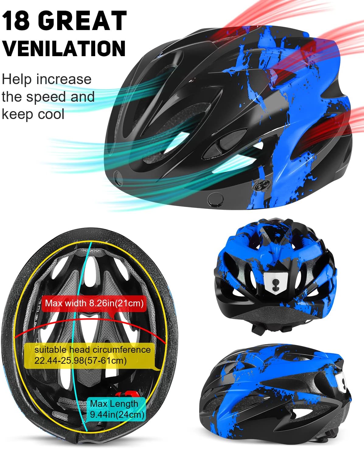 USB Rechargeable LED Light Cycling Helmet with Detachable Goggles and Sun Visor for Mountain & Road Biking