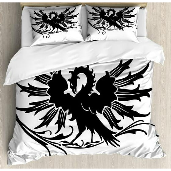 Celtic King Size Duvet Cover Set Abstract Fantasy Animal Meval Eagle Symbol For Culture And Tattoo Design Decorative 3 Piece Bedding With 2