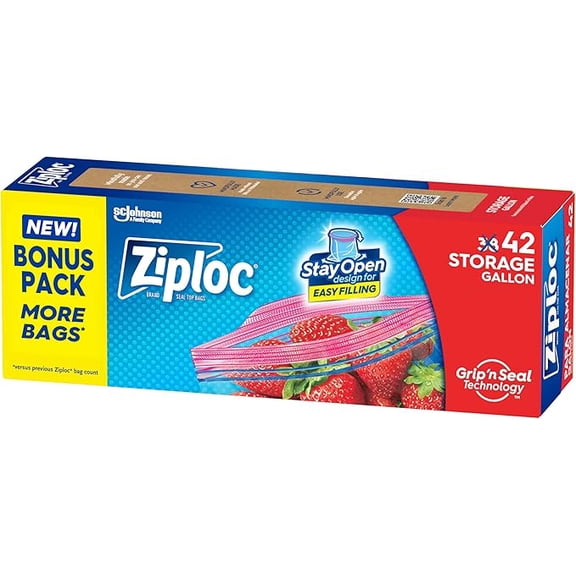 Ziploc Gallon Food Storage Bags, Stay Open Design with Stand-Up Bottom, Easy to Fill, 42 Count( Pack of 2 )