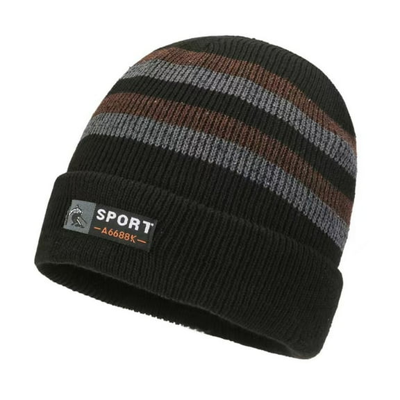 Pnellth Winter Knitted Hat Striped Color Matching Thick Elastic Warm Soft Windproof Soft Anti-slip Cold Resistant Men Outdoor Skiing Cap Beanie