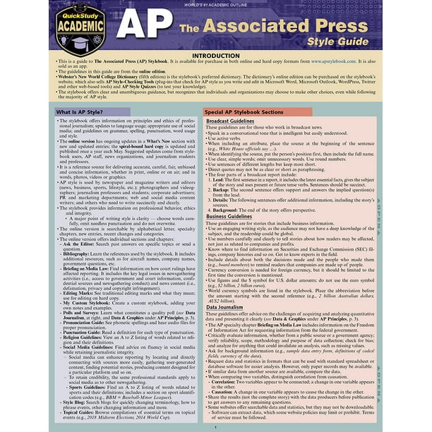 Ap associated press style guide a quickstudy laminated reference