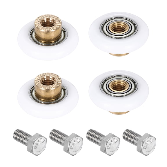 Shower Door Rollers Wheels, 25mm Diameter Bathroom Glass Shower Door Replacement Parts Runner Sliding Roller for Bathroom Glass Doors Kitchen Drawers, (White, Pack of 4)