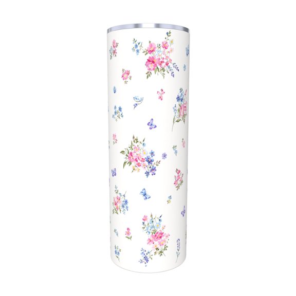 20oz Floral Butterfly Tumbler Insulated Car Cup Travel Coffee Cup Spring Wildflower Gift for Women with Straw